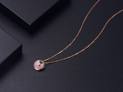 [BLAUE TRÄNEN]AMULETT ROSÉGOLD ROSA MOP HALSKETTE