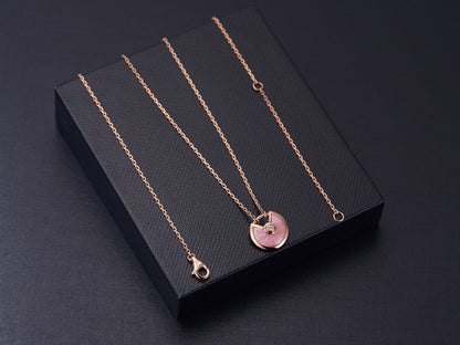 [BLAUE TRÄNEN]AMULETT ROSÉGOLD ROSA MOP HALSKETTE