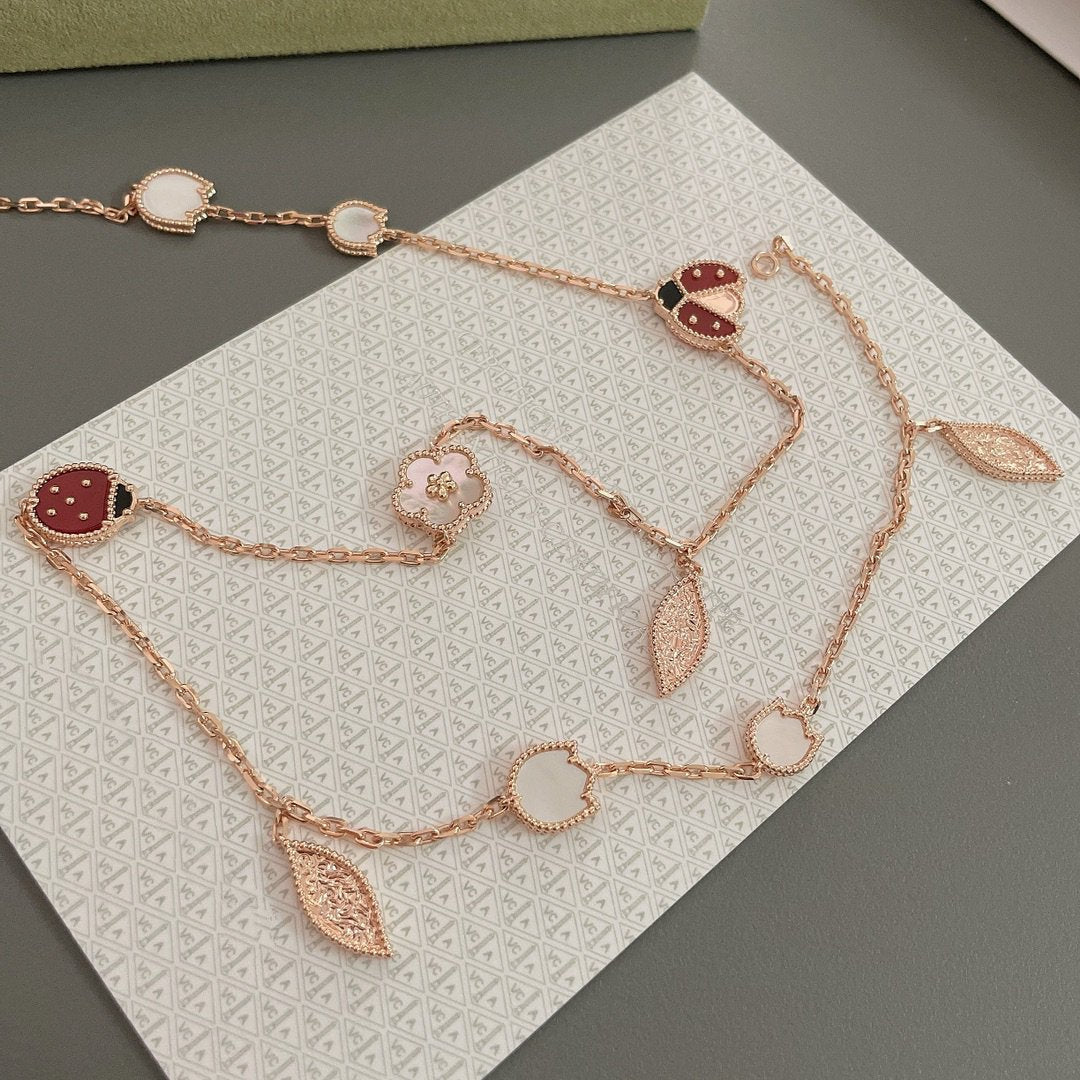 [BLAUE TRÄNEN]LUCKY SPRING 15 MOTIVE ROSÉGOLD HALSKETTE