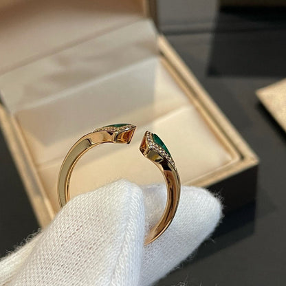 [BLAUE TRÄNEN] OFFENER RING AUS MALACHIT UND DIAMANT