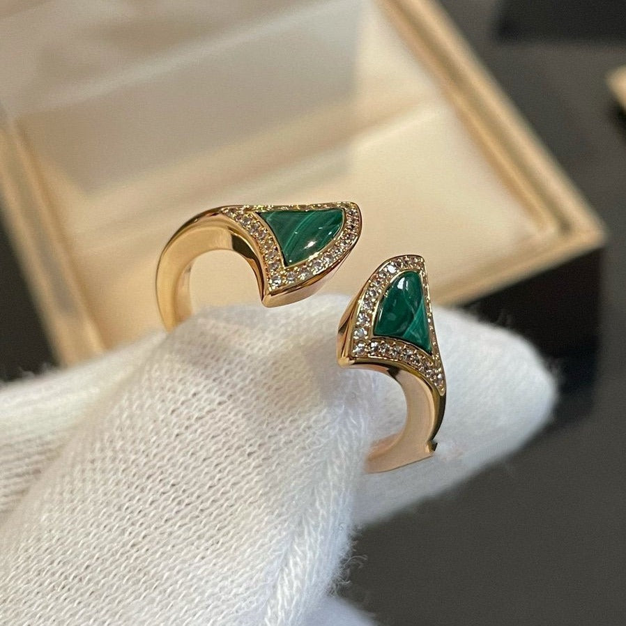 [BLAUE TRÄNEN] OFFENER RING AUS MALACHIT UND DIAMANT