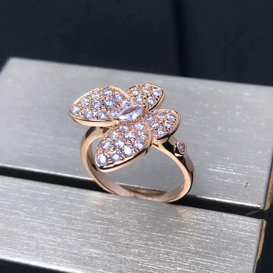 [BLAUE TRÄNEN] SCHMETTERLINGSRING AUS ROTGOLD MIT DIAMANTEN