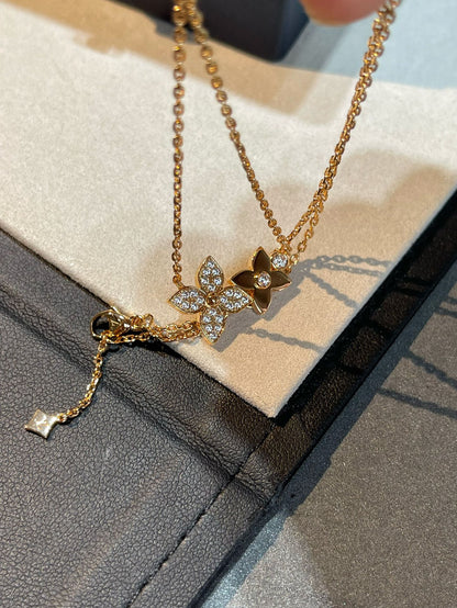 [BLAUE TRÄNEN]STAR BLOSSOM HALSKETTE ROTGOLD DIAMANTEN