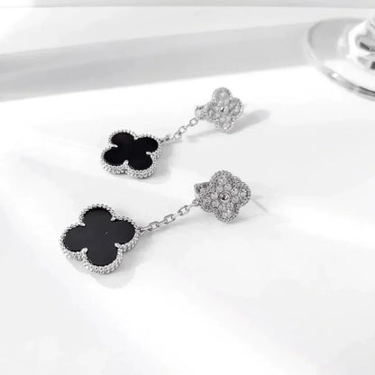 [BLUE TEARS]クローバー 2モチーフ ダイヤモンド オニキス ピアス シルバー