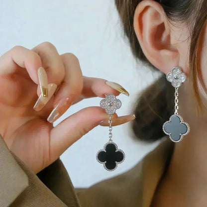 [BLUE TEARS]クローバー 2モチーフ ダイヤモンド オニキス ピアス シルバー