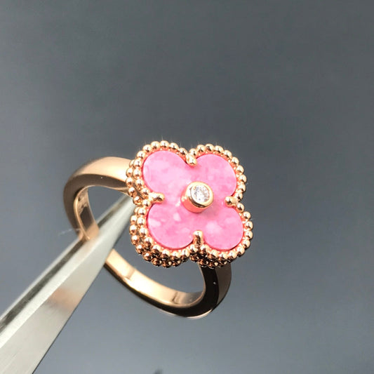 [BLAUE TRÄNEN]KLEE-RHODONIT-RING AUS ROSÉGOLD