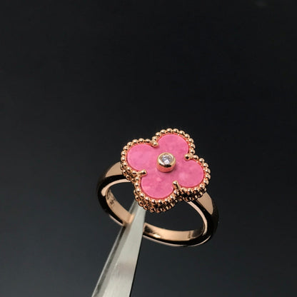 [BLAUE TRÄNEN]KLEE-RHODONIT-RING AUS ROSÉGOLD