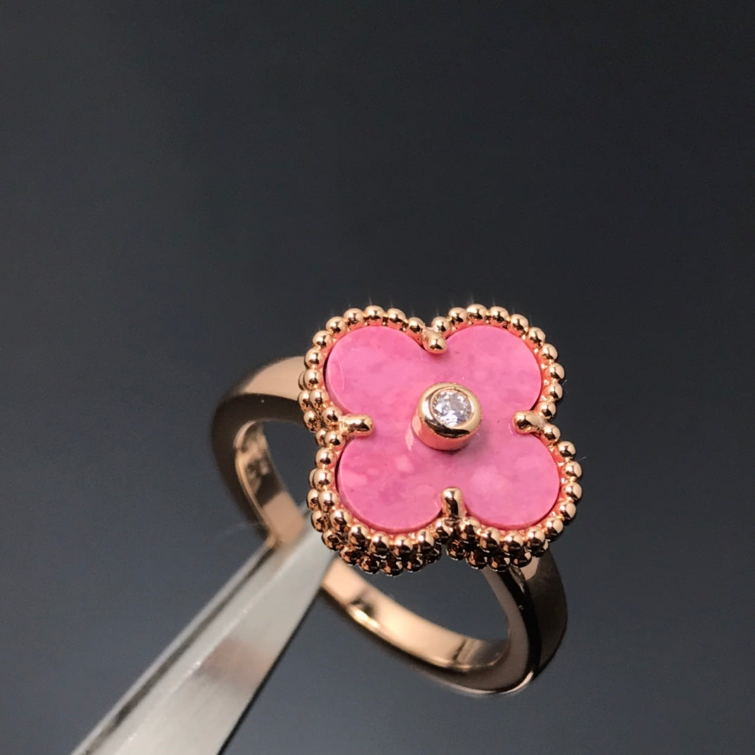[BLAUE TRÄNEN]KLEE-RHODONIT-RING AUS ROSÉGOLD