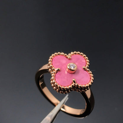[BLAUE TRÄNEN]KLEE-RHODONIT-RING AUS ROSÉGOLD
