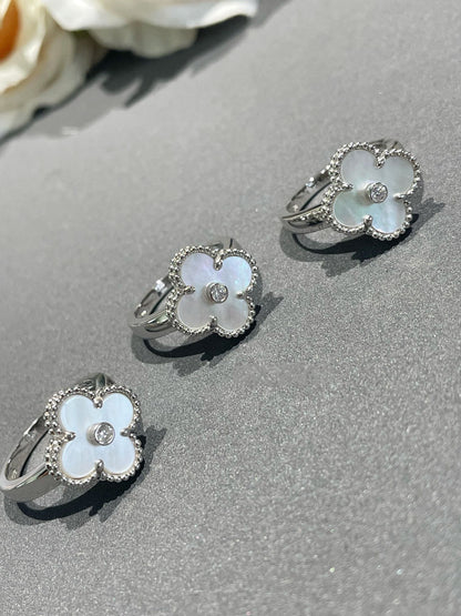 [BLAUE TRÄNEN]CLOVER SILBERNER MOP DIAMANTRING