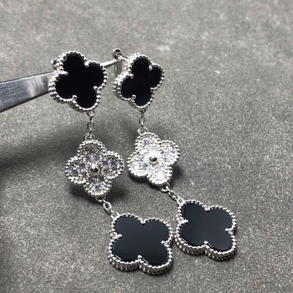 [BLUE TEARS]クローバー 3モチーフ ダイヤモンド オニキス シルバー ピアス