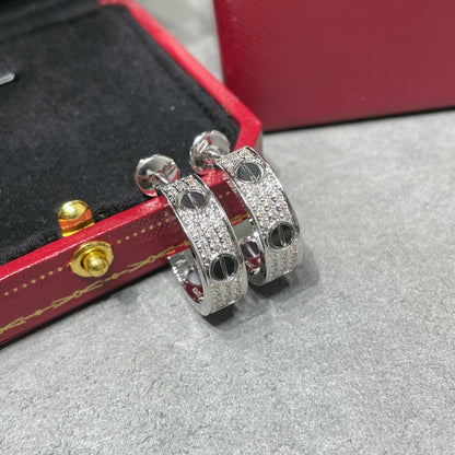 [Blue Tears Jewelry]LOVE CERAMIC DIAMOND PAVED SILVER EARRINGS