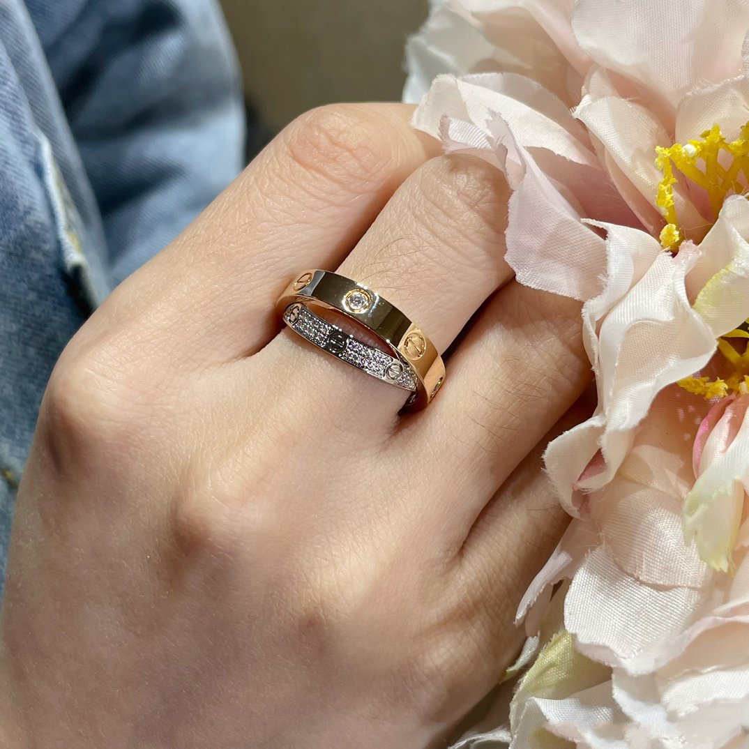 [Blue Tears Jewelry]LOVE PINK GOLD SILVER DIAMOND DOUBLE RING