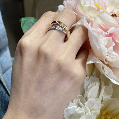 [BLAUE TRÄNEN]LIEBE ROSA GOLD SILBER DIAMANT DOPPELRING