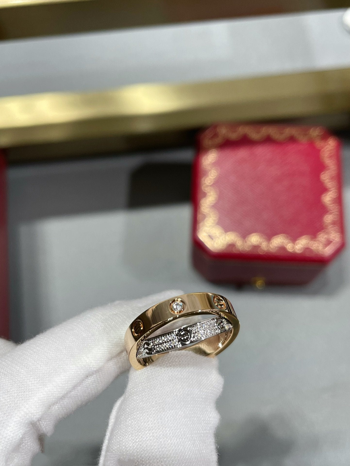 [BLAUE TRÄNEN]LIEBE ROSA GOLD SILBER DIAMANT DOPPELRING