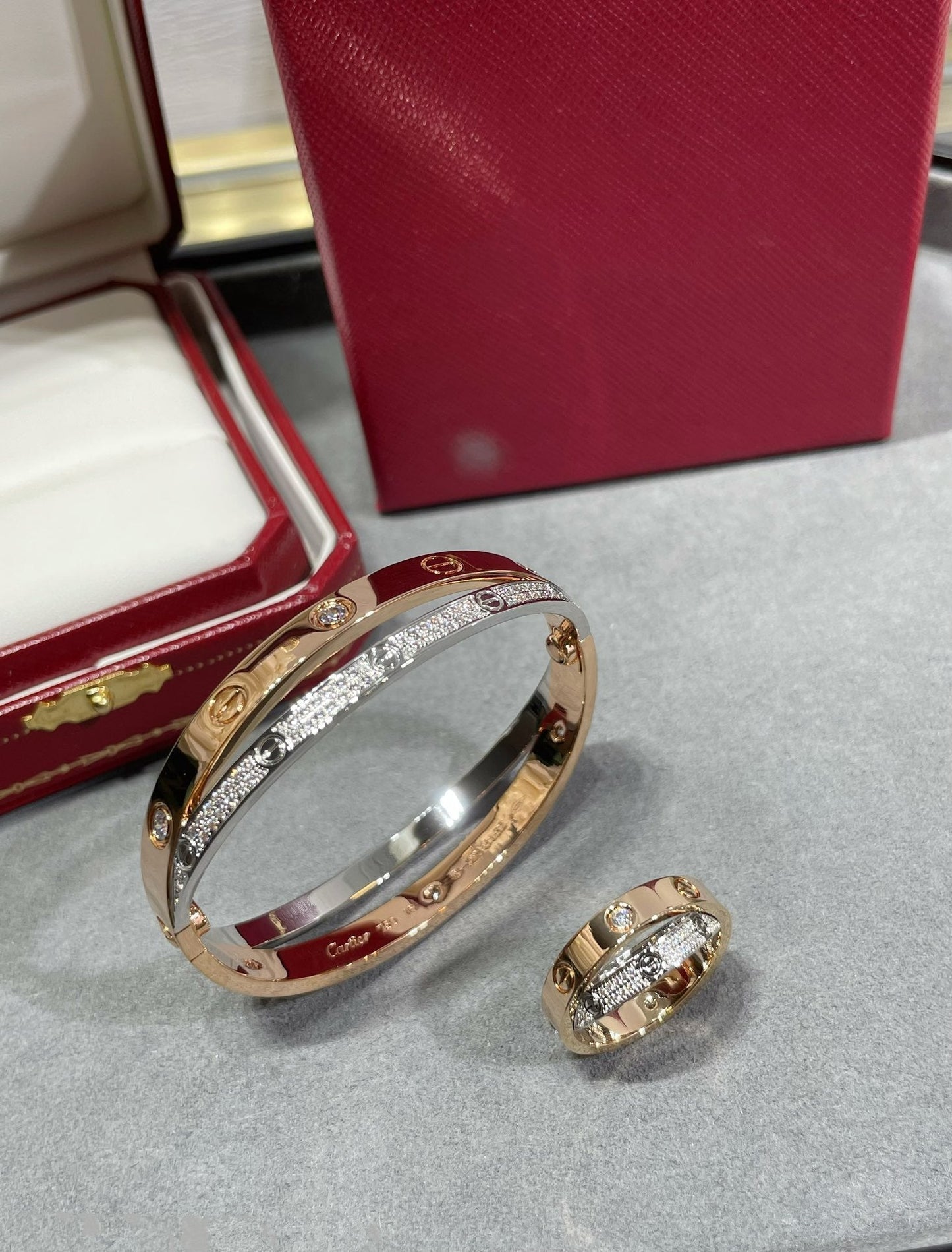 [BLAUE TRÄNEN]LIEBE ROSA GOLD SILBER DIAMANT DOPPELRING