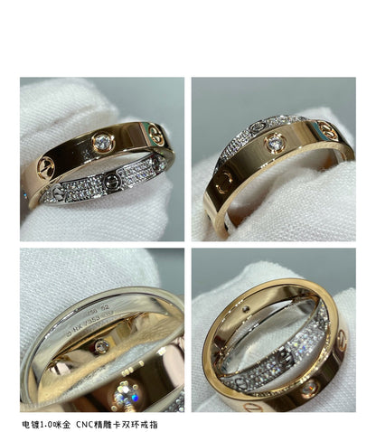 [BLAUE TRÄNEN]LIEBE ROSA GOLD SILBER DIAMANT DOPPELRING