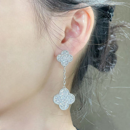 [BLAUE TRÄNEN]KLEE 2 MOTIVE SILBER OHRRINGE MIT DIAMANTEN