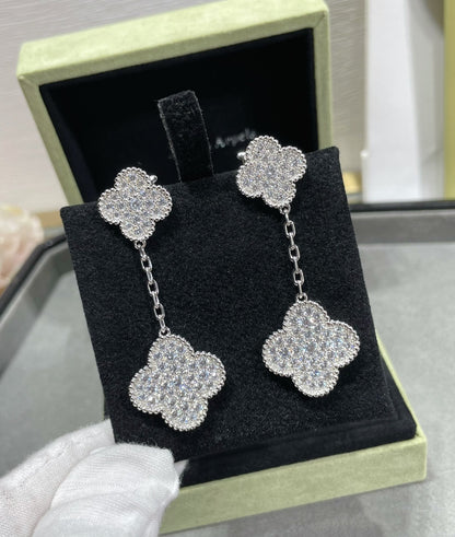 [BLAUE TRÄNEN]KLEE 2 MOTIVE SILBER OHRRINGE MIT DIAMANTEN