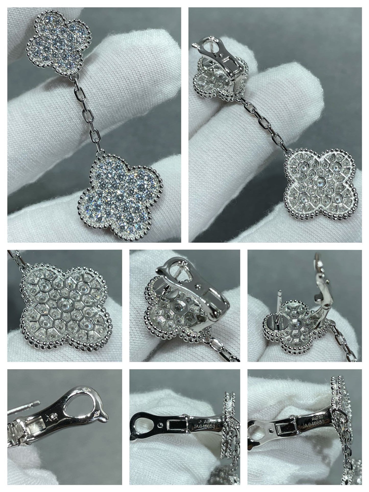 [BLAUE TRÄNEN]KLEE 2 MOTIVE SILBER OHRRINGE MIT DIAMANTEN
