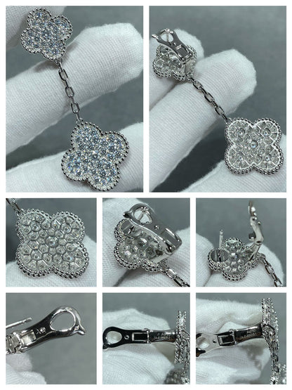 [BLAUE TRÄNEN]KLEE 2 MOTIVE SILBER OHRRINGE MIT DIAMANTEN