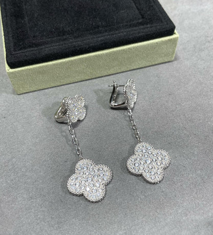 [BLAUE TRÄNEN]KLEE 2 MOTIVE SILBER OHRRINGE MIT DIAMANTEN