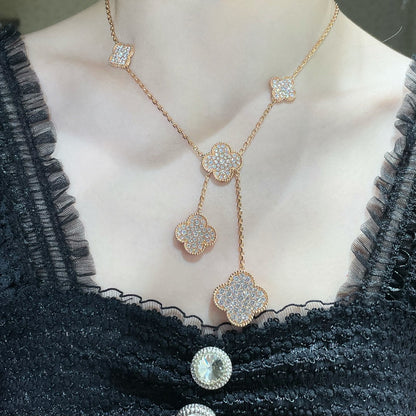 [BLAUE TRÄNEN] HALSKETTE MIT 6 KLEE-MOTIV UND DIAMANTEN