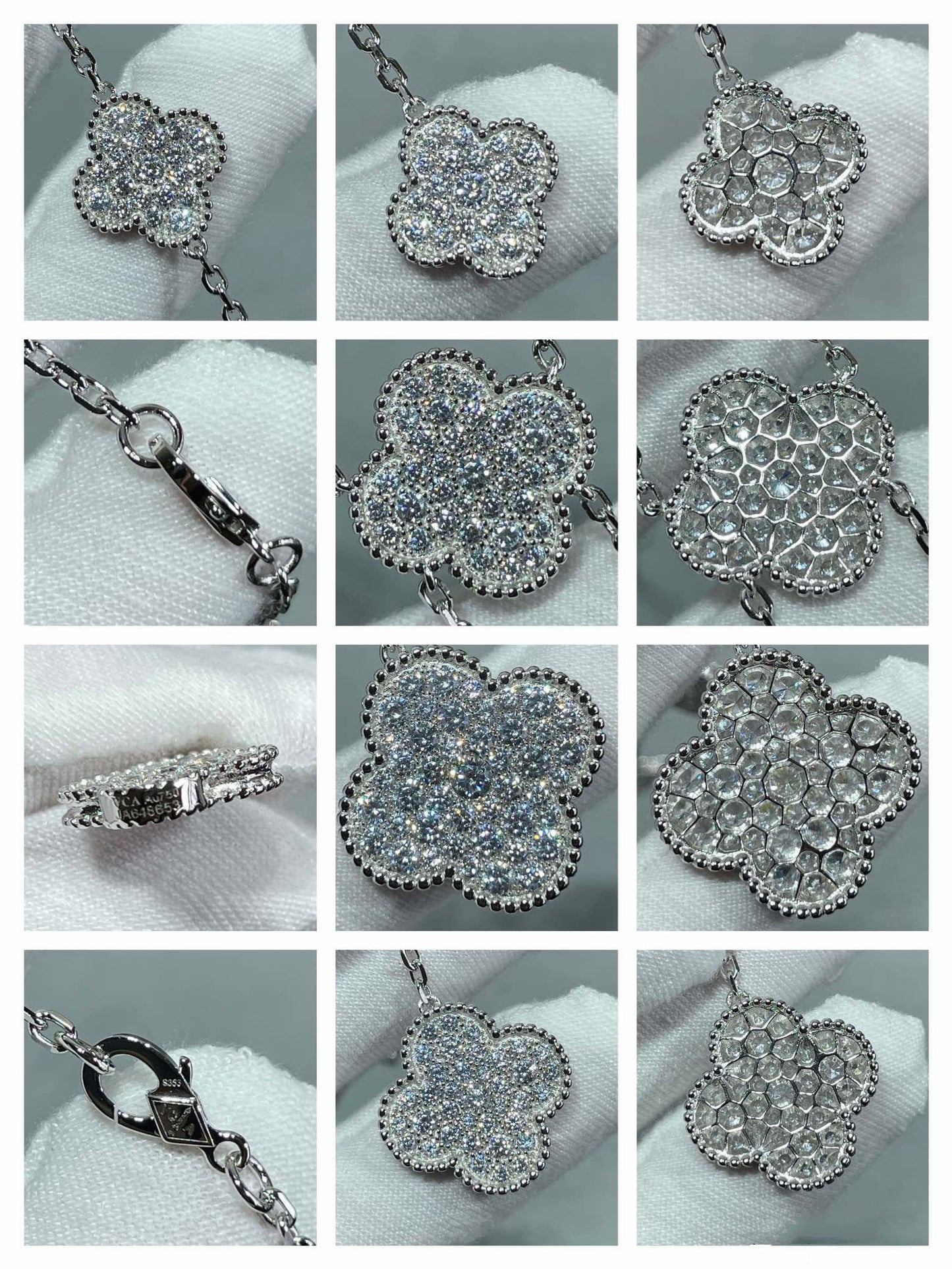 [BLAUE TRÄNEN] HALSKETTE MIT 6 KLEE-MOTIV UND DIAMANTEN