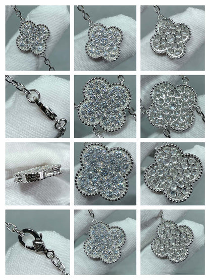 [BLAUE TRÄNEN] HALSKETTE MIT 6 KLEE-MOTIV UND DIAMANTEN