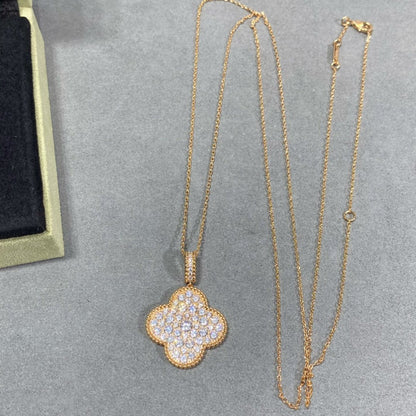 [Blaue Tränen] Kleeblatt 25 mm großer Anhänger mit Diamanten besetzt lange Halskette