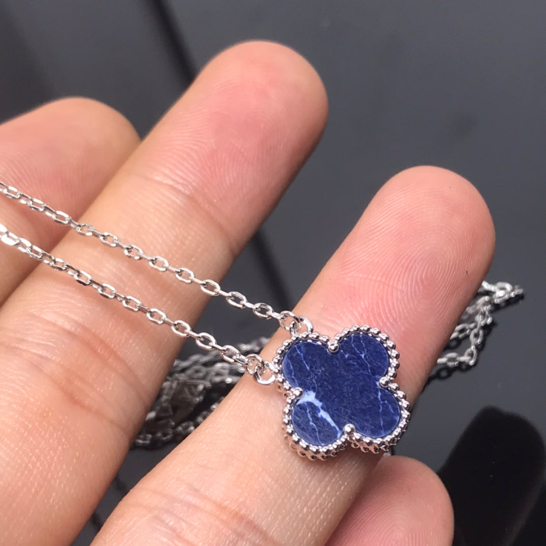 [BLAUE TRÄNEN]CLOVER PIETERSITE SILBER LANGE HALSKETTE