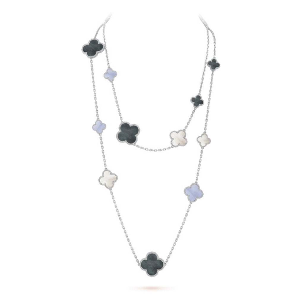 [BLAUE TRÄNEN]KLEE 16 MOTIV CHALCEDON MOP SILBER HALSKETTE