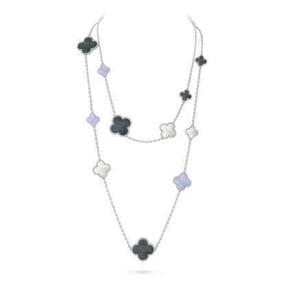 [BLAUE TRÄNEN]KLEE 16 MOTIV CHALCEDON MOP SILBER HALSKETTE