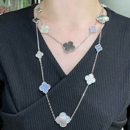 [BLAUE TRÄNEN]KLEE 16 MOTIV CHALCEDON MOP SILBER HALSKETTE