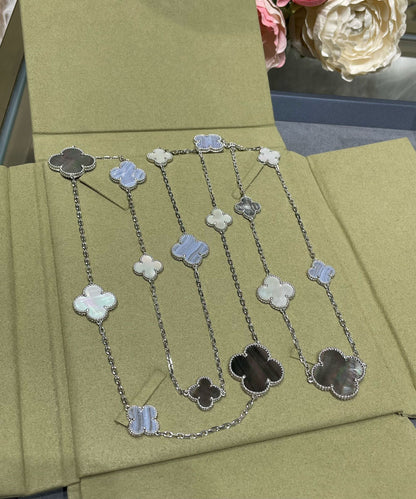 [BLAUE TRÄNEN]KLEE 16 MOTIV CHALCEDON MOP SILBER HALSKETTE