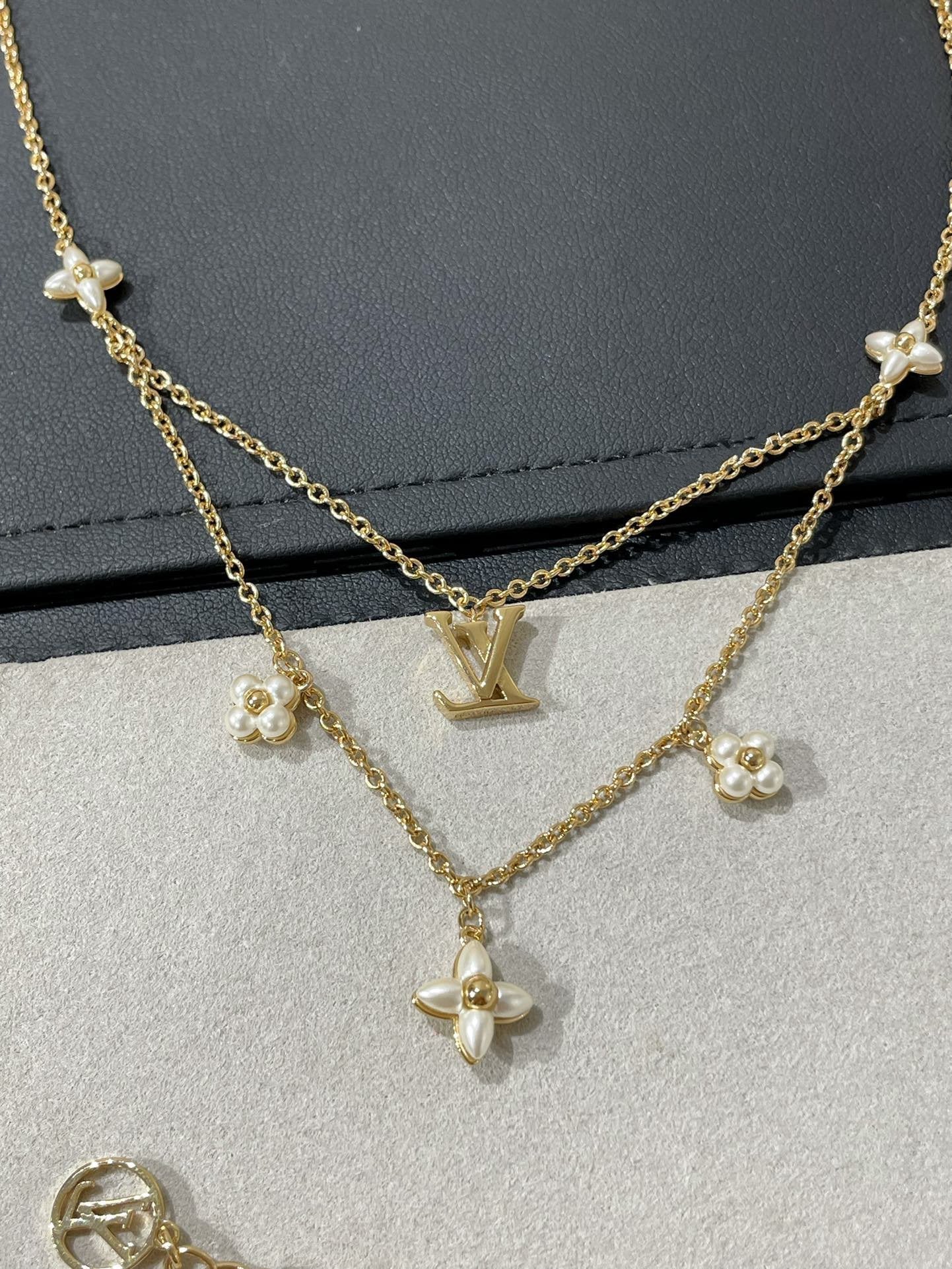 [BLAUE TRÄNEN] FLOWERGRAM GOLD MOP DOPPELREIHIGE HALSKETTE