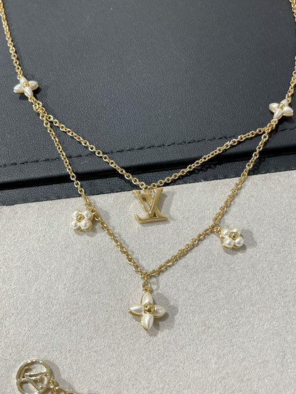 [BLAUE TRÄNEN] FLOWERGRAM GOLD MOP DOPPELREIHIGE HALSKETTE