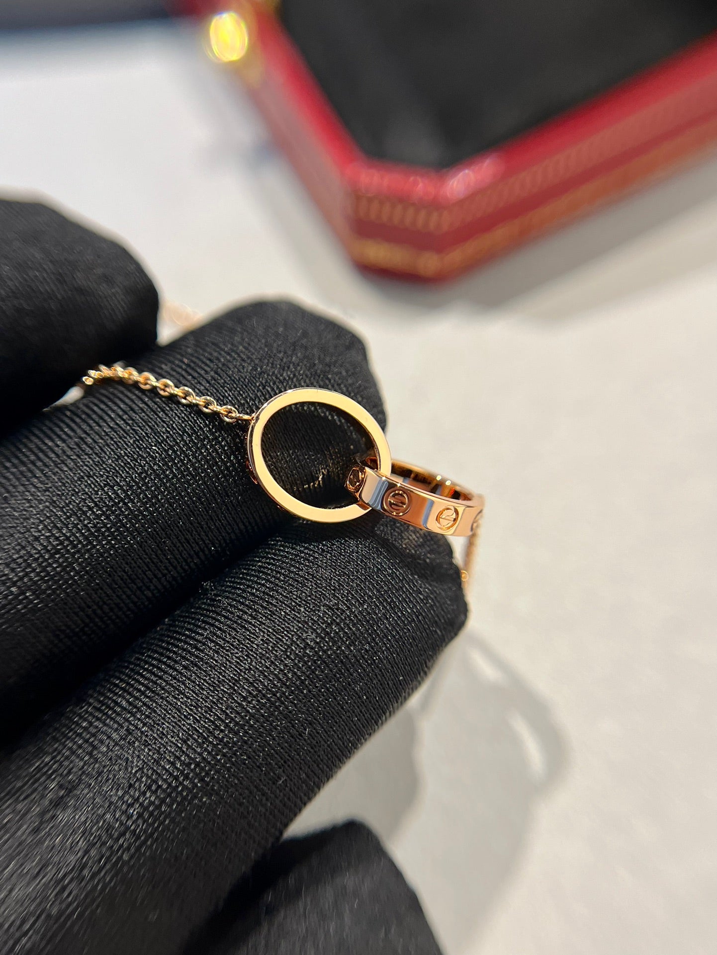 [BLAUE TRÄNEN]LIEBESHALSKETTE DOPPELRING ROSA GOLD 