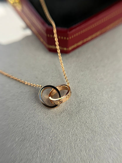 [BLAUE TRÄNEN]LIEBESHALSKETTE DOPPELRING ROSA GOLD 