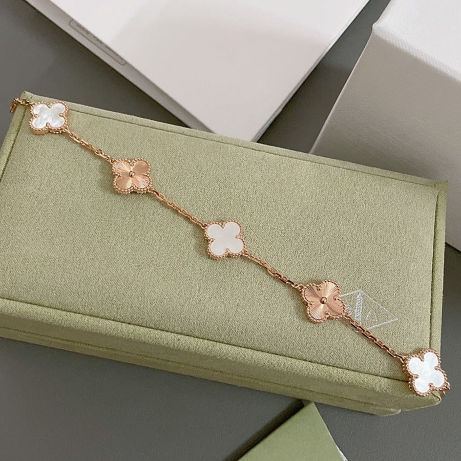[BLAUE TRÄNEN]KLEE-ARMBAND 5 MOTIV WEISSES MOP ROSA GOLD