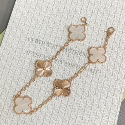 [BLAUE TRÄNEN]KLEE-ARMBAND 5 MOTIV WEISSES MOP ROSA GOLD