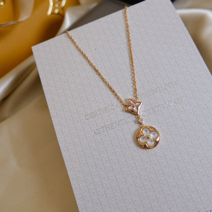 [Blaue Tränen]Stern und Sonne Weiß Perlmutt 2 Motiv Roségold Halskette 