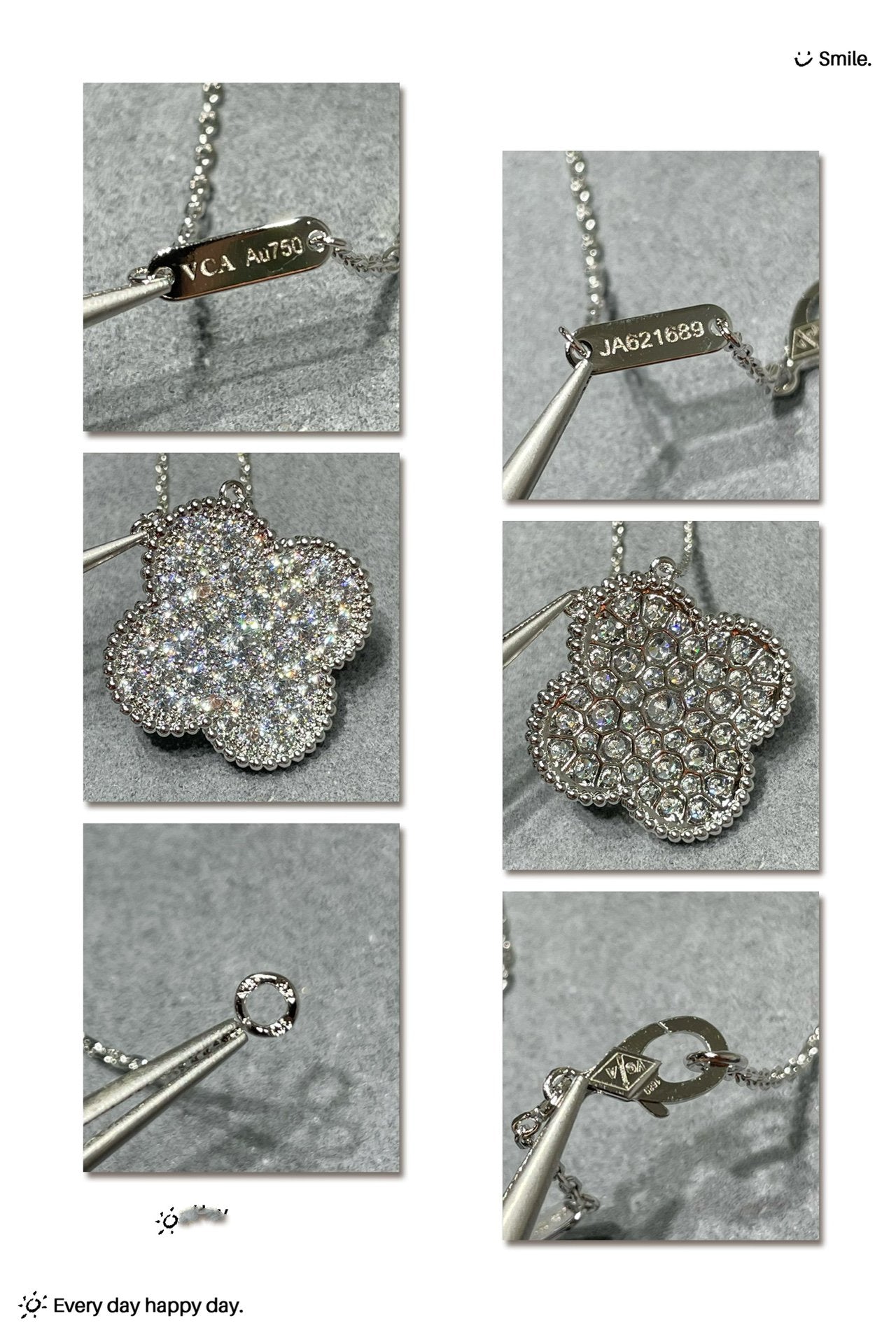 [Blaue Tränen]Clover 25mm großer Anhänger mit Diamanten besetzte Silberkette