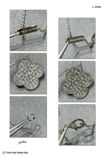 [Blaue Tränen]Clover 25mm großer Anhänger mit Diamanten besetzte Silberkette