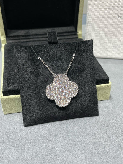 [Blaue Tränen]Clover 25mm großer Anhänger mit Diamanten besetzte Silberkette