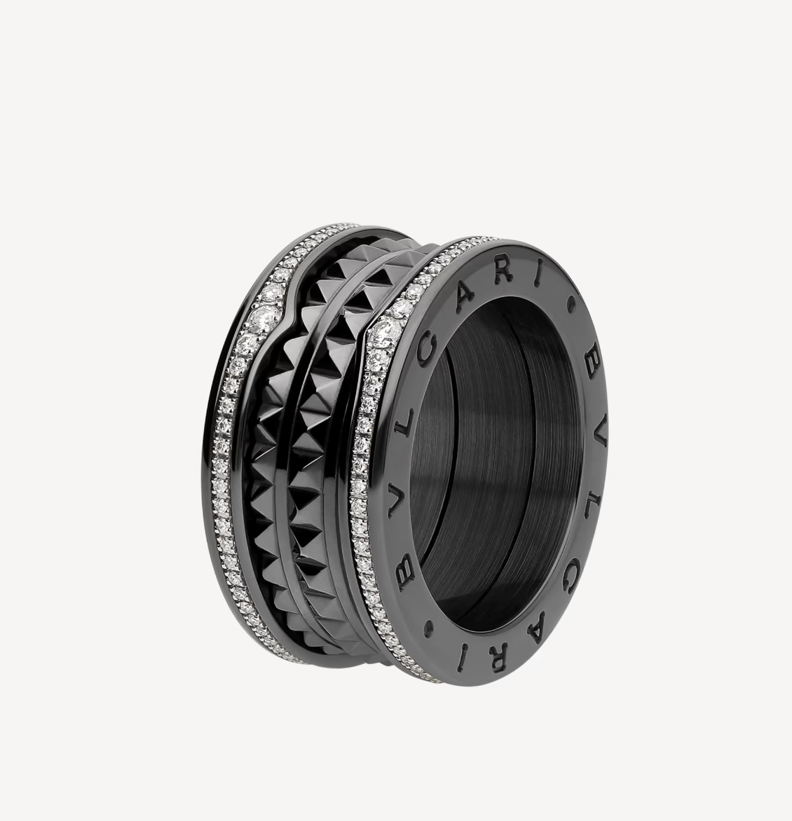 [BLUE TEARS]ZERO 1 ROCK VIERBAND-RING AUS SCHWARZER KERAMIK MIT SPIRALE UND DIAMANTEN
