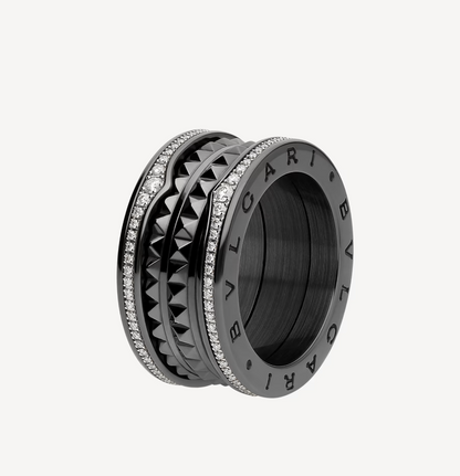 [BLUE TEARS]ZERO 1 ROCK VIERBAND-RING AUS SCHWARZER KERAMIK MIT SPIRALE UND DIAMANTEN
