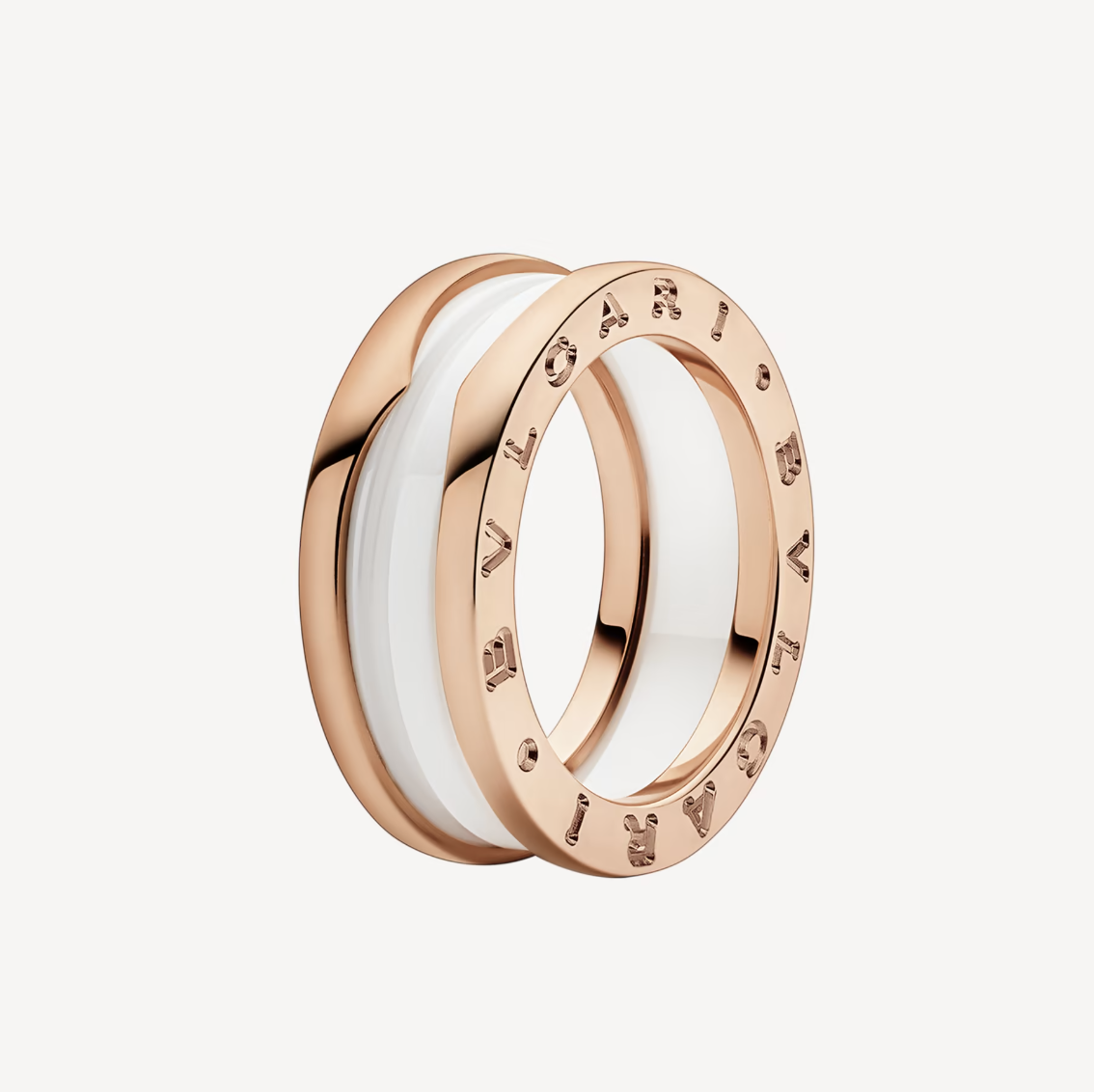 [BLUETRÄNEN] ZERO 1 RING AUS ZWEI BÄNDERN UND WEISSER KERAMIK-SPIRALE IN ROSA GOLD