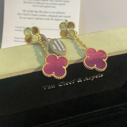 [Blue Tears Jewelry]NEW CLOVER 2 MOTIF PINK ENAMEL EARRINGS
