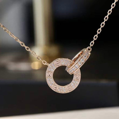 [BLAUE TRÄNEN]LIEBE 7,6 MM HALSKETTE ROSÉGOLD UND SILBER VOLL DIAMANT